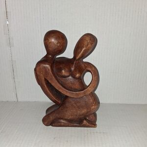 Couples Embrace Hand-Carved Suar Wood Sculpture Indonesian